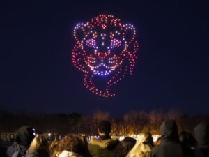 354 drones iluminan el cielo de Madrid sobre el lago de la casa de Campo