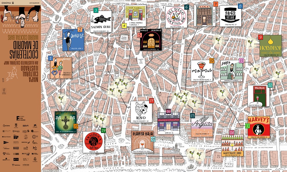 El nuevo mapa ilustrado del Ayuntamiento invita a descubrir las coctelerías de la ciudad